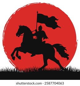 silhouette illustration of warrior and horse