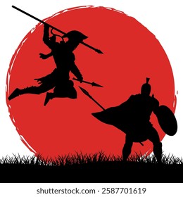 silhouette illustration of warrior and knight