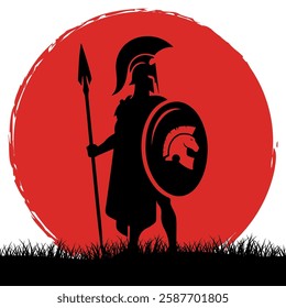 silhouette illustration of warrior and knight