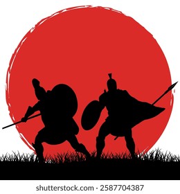 silhouette illustration of warrior and knight