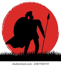 silhouette illustration of warrior and knight