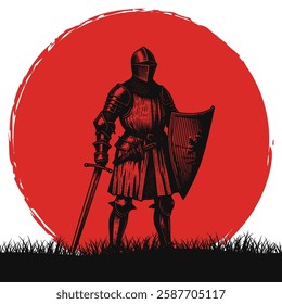 silhouette illustration of warrior and knight