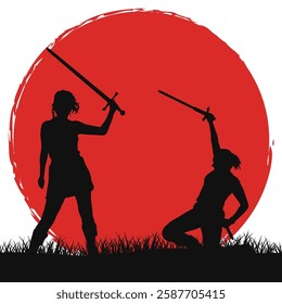 silhouette illustration of warrior and knight