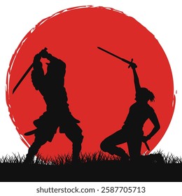 silhouette illustration of warrior and knight