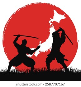 silhouette illustration of warrior and ninja