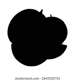Silhouette illustration of whole and sliced citrus fruits displayed against a white background