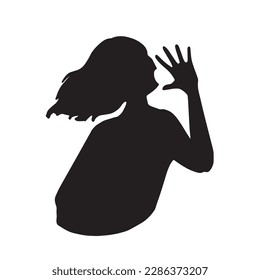 Silhouette illustration of a woman alerting with full force black	