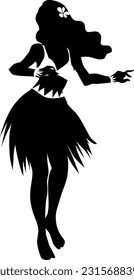 Silhouette illustration of a woman dancing hula dance Black single color