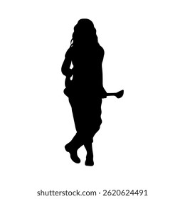 Silhouette Illustration of a Woman Gardening Carrying a Watering Can 