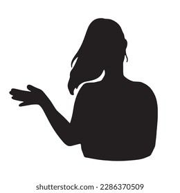 Silhouette illustration of a woman giving directions and introductions - black	