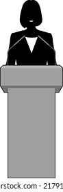 Silhouette illustration of a woman giving a speech on the podium