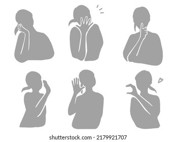  Silhouette illustration of a woman holding her mouth in a huff