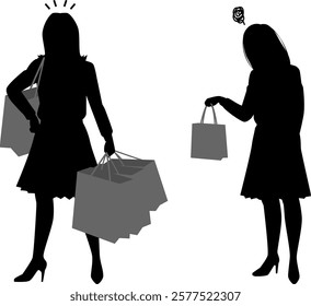 Silhouette illustration of a woman holding shopping bags