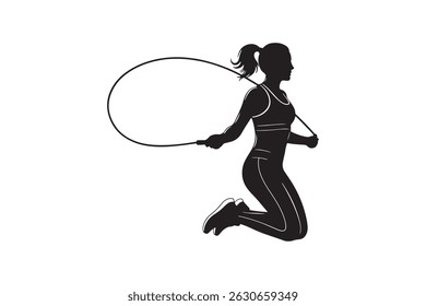 Silhouette Illustration of Woman Jumping Rope - Silhouette Art of Jumping Rope