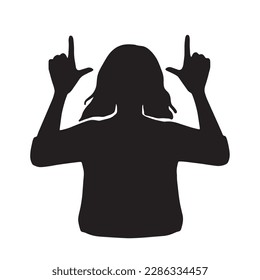 silhouette illustration of woman looking up and pointing upward black	