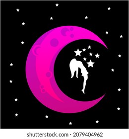 silhouette illustration of woman on the moon