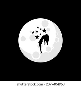 silhouette illustration of woman on the moon