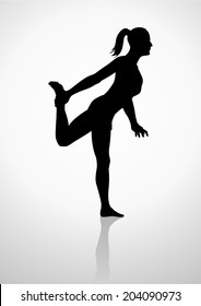 Silhouette illustration of a woman stretching her leg