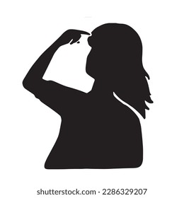 silhouette illustration of woman thinking with hand on forehead black	