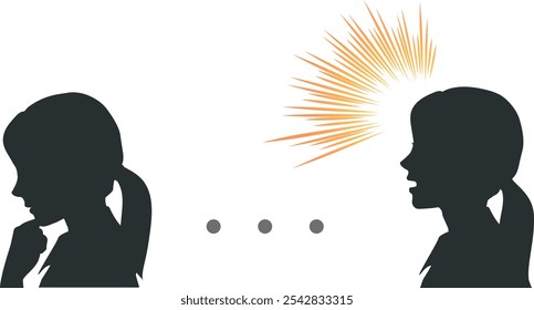 Silhouette illustration of a woman who realizes after thinking for a while.