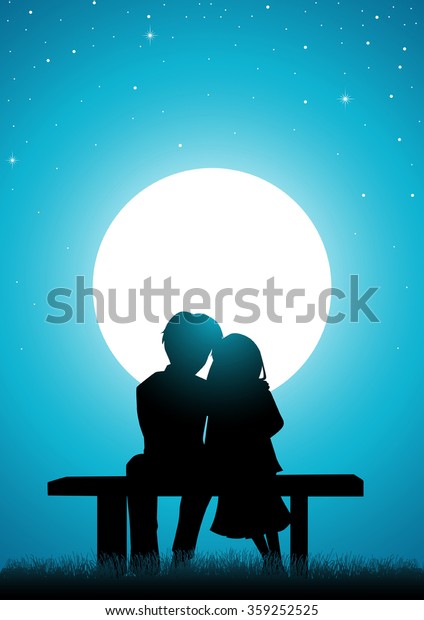 Silhouette Illustration Young Lover Sitting Watching Stock Vector ...