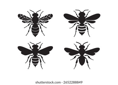 Silhouette illustrations of bees on a white background