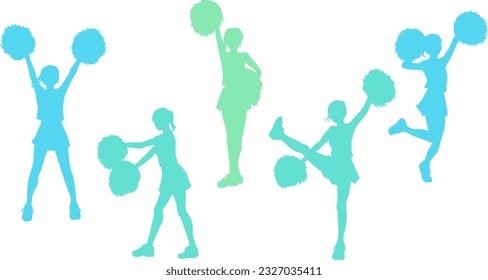 Silhouette illustrations of cheerleaders in various poses