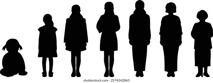 Silhouette illustrations depicting stages in a woman's life