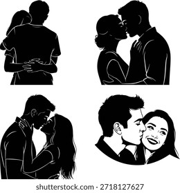 Ilustraciones de silueta de parejas amorosas en varias poses emotivas
