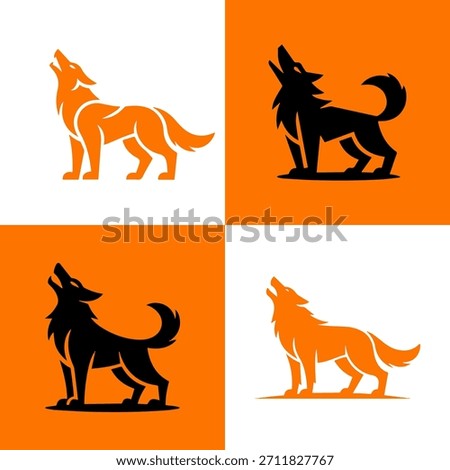Silhouette illustrations of a wolf howling at the moon against contrasting backgrounds