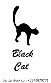 Imagen de silueta de un gato negro con letras de gato negro. Logotipo. Pegatina. Día Nacional del Gato Negro