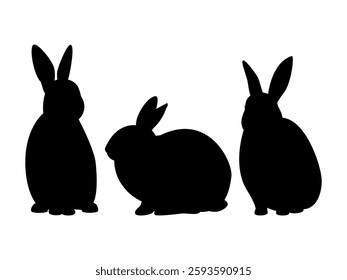 Silhouette image of bunnies. Vector illustration of rabbits isolated on background.