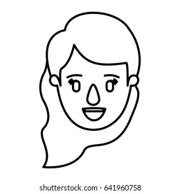 silhouette image caricature front view face woman with wavy side hair vector illustration