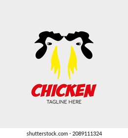 silhouette image of chicken 2 head logo on yellow and black background vector