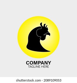 silhouette image of chicken head logo on yellow background vector