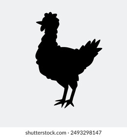 A silhouette image of a chicken. The chicken is standing on its paws. Vector illustration.