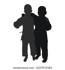 Silhouette Bild der Kinder von Judoisten, Judoka. Judo, Kampfkunst, sportliche Betätigung, Ringen, Duell, Greifen, Kampf, Kampf, Kampf 	
