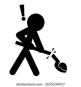 silhouette image of construction or farm worker with broken or damaged tools