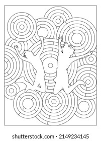 Silhouette image of a couple jumping happily in the air against the background of halos. Coloring Page for Adults. Digital detox. Anti stress. EPS8 #533