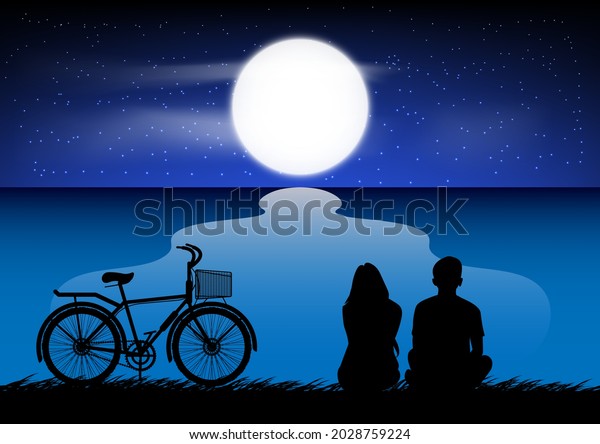 Silhouette Image Couple Man Women Sitting Stock Vector Royalty Free 2028759224 Shutterstock