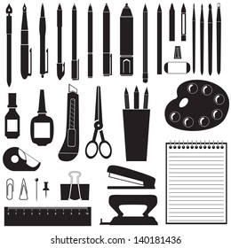 Silhouette image of different stationery