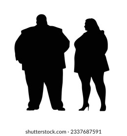 Silhouette image of fat man and woman, overweight concept, vector illustrations isolated