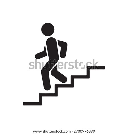 Silhouette image features a person icon, rendered in black, walking down a set of stairs. The image conveys a sense of downward direction or descent.