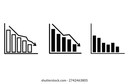 A silhouette image featuring three bar graphs with downward trends, showcasing decreasing values across the graphs
