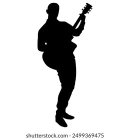 Silhouette image of a guitar player with a transparent background, suitable for tattoos, logos, icons, stickers, advertisements