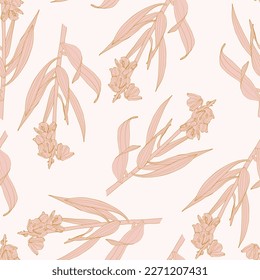 Silhouette image of Imperial Fritillaria flower. Seamless pattern. Garden Flowers. Vintage botanical illustration.