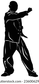 silhouette image of kung fu movements, suitable for posters, education, t-shirt designs and others
