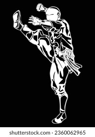 silhouette image of kung fu movements, suitable for posters, education, t-shirt designs and others