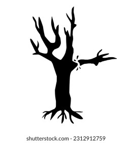 silhouette image of a large tree with a broken branch