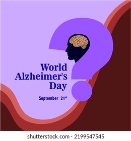 Silhouette image of man with healthy brain contents and question mark. World Alzheimer's day commemorative symbol vector design, September 21. important.